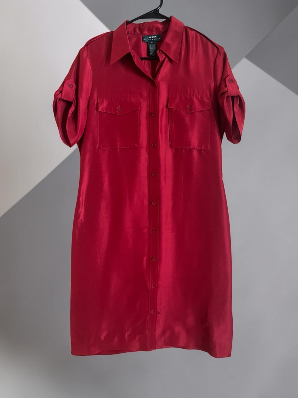 Ralph Lauren Bright Red Silk Shirt Midi Dress